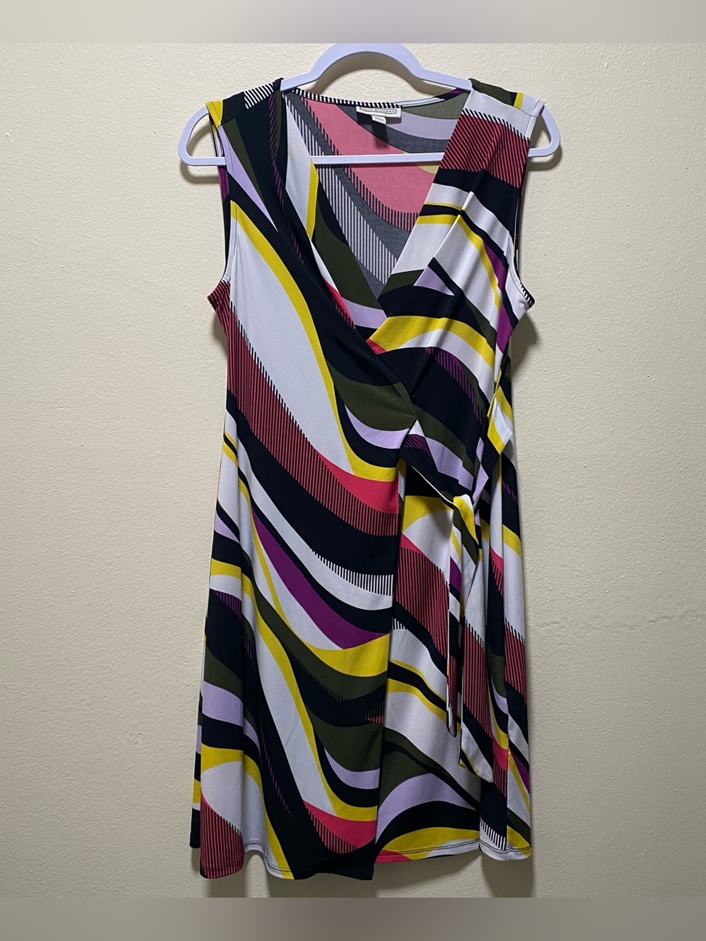 Dana Buchman Colorful Wave Print Sleeveless Wrap Midi Dress Size M